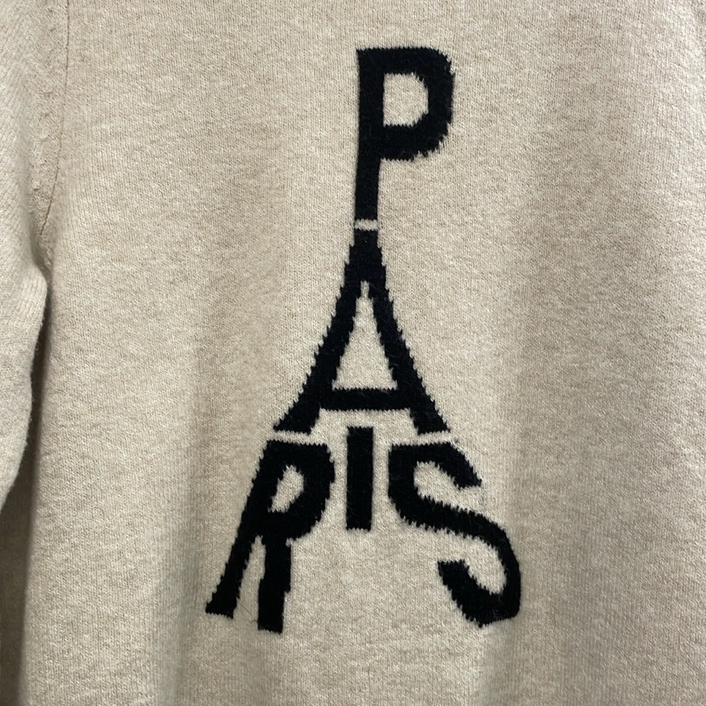 LOFT Cream and Black Eiffel Tower Paris Crew Neck Sweater Size M - Picture 2 of 8